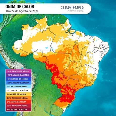 Mapa mostra áreas que serão afetadas pela nova onda de calor / Climatempo