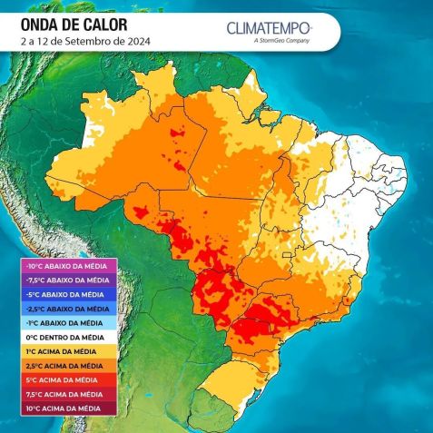 Áreas afetadas por onda de calor até o dia 12 de setembro • Climatempo