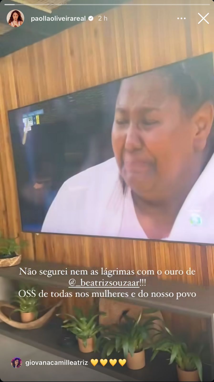 Paolla Oliveira se emocionou com a medalhista olímpica / Instagram/Paolla Oliveira