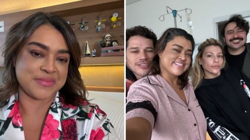 No hospital, Preta Gil recebe visita de José Loreto e Thardelly Lima