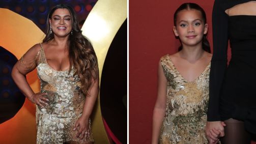 Preta Gil e a neta, Sol de Maria, combinam looks em festa