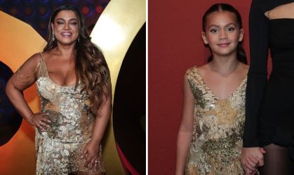 Preta Gil e a neta, Sol de Maria, combinam looks em festa