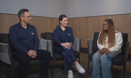Maurício Noriega e Ludmila Candal entrevistaram Rebeca Andrade