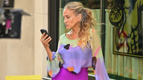 Sarah Jessica Parker nas gravações de "And Just Like That" em Nova York, nos Estados Unidos