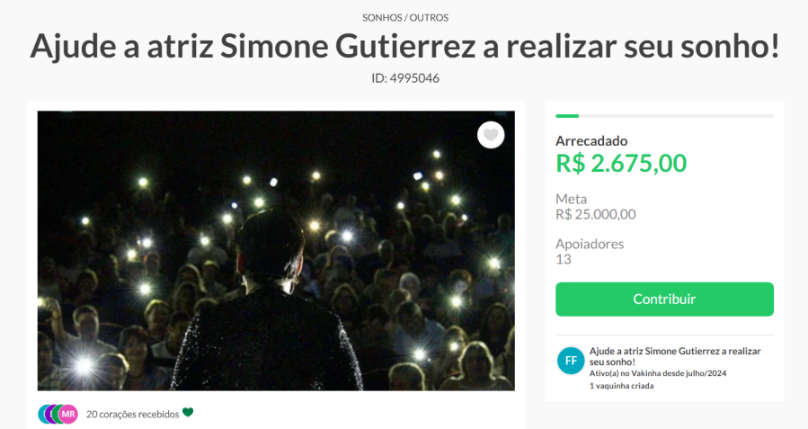 Simone Gutierrez ganha vaquinha, organizada por amigos e familiares, de aniversário. / Reprodução