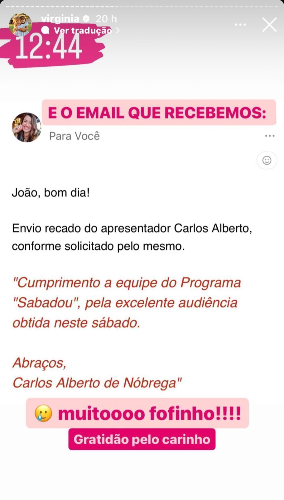 Veterano do SBT mandou mensagem para programa de Virginia / Instagram/Virginia Fonseca