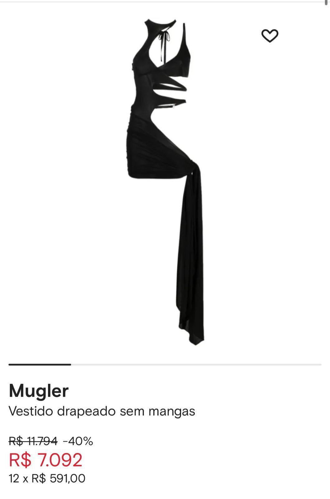 Vestido drapeado sem mangas da grife Mugler / Reprodução