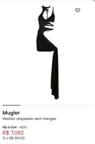 Vestido drapeado sem mangas da grife Mugler / Reprodução