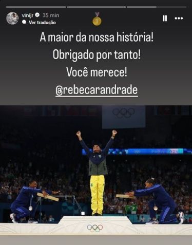 Vini Jr. exalta Rebeca Andrade em seu Instagram / Instagram/Vini Jr