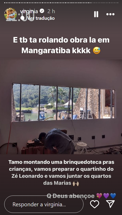 Virginia mostra construção de brinquedoteca em Mangaratiba • Instagram/ Virginia