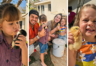 Virginia e família adotam pintinhos e galinhas; veja fotos