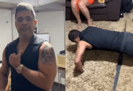 Zezé Di Camargo aparece fazendo flexão no camarim para 