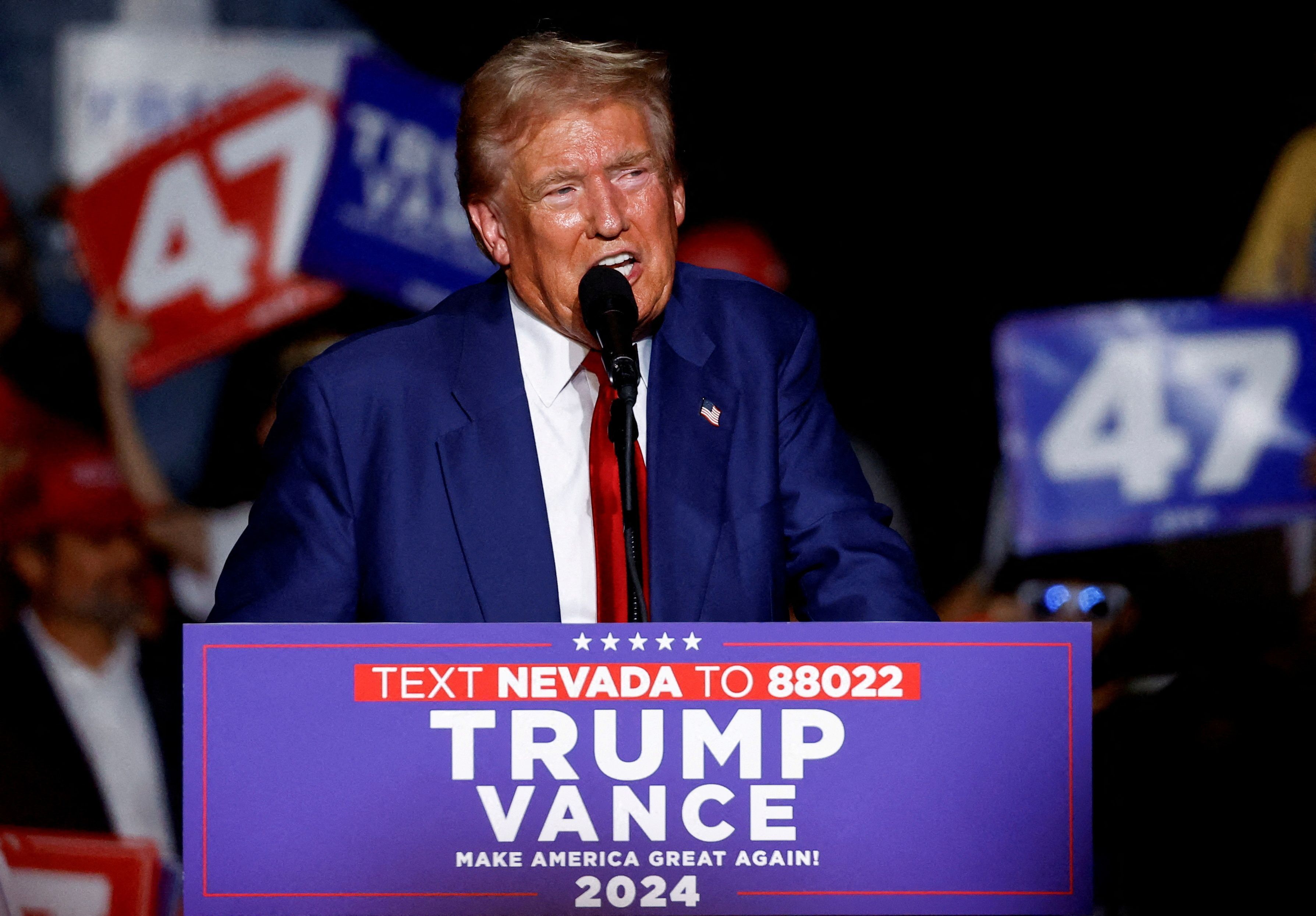 Candidato republicano à Presidência dos EUA, Donald Trump, durante discurso em Las Vegas