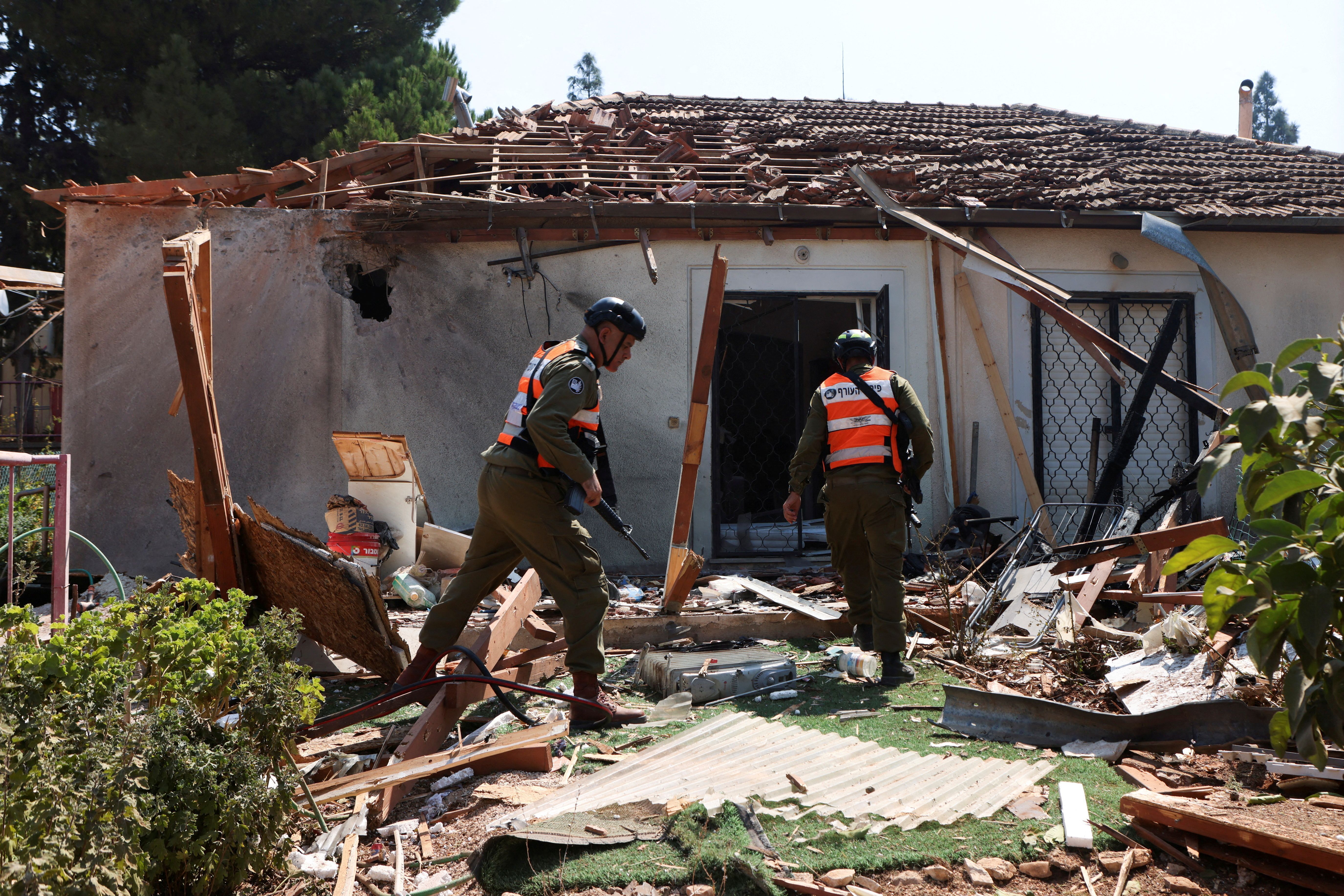 Scene of a damaged home following a rocket attack from Lebanon, in northern Israel