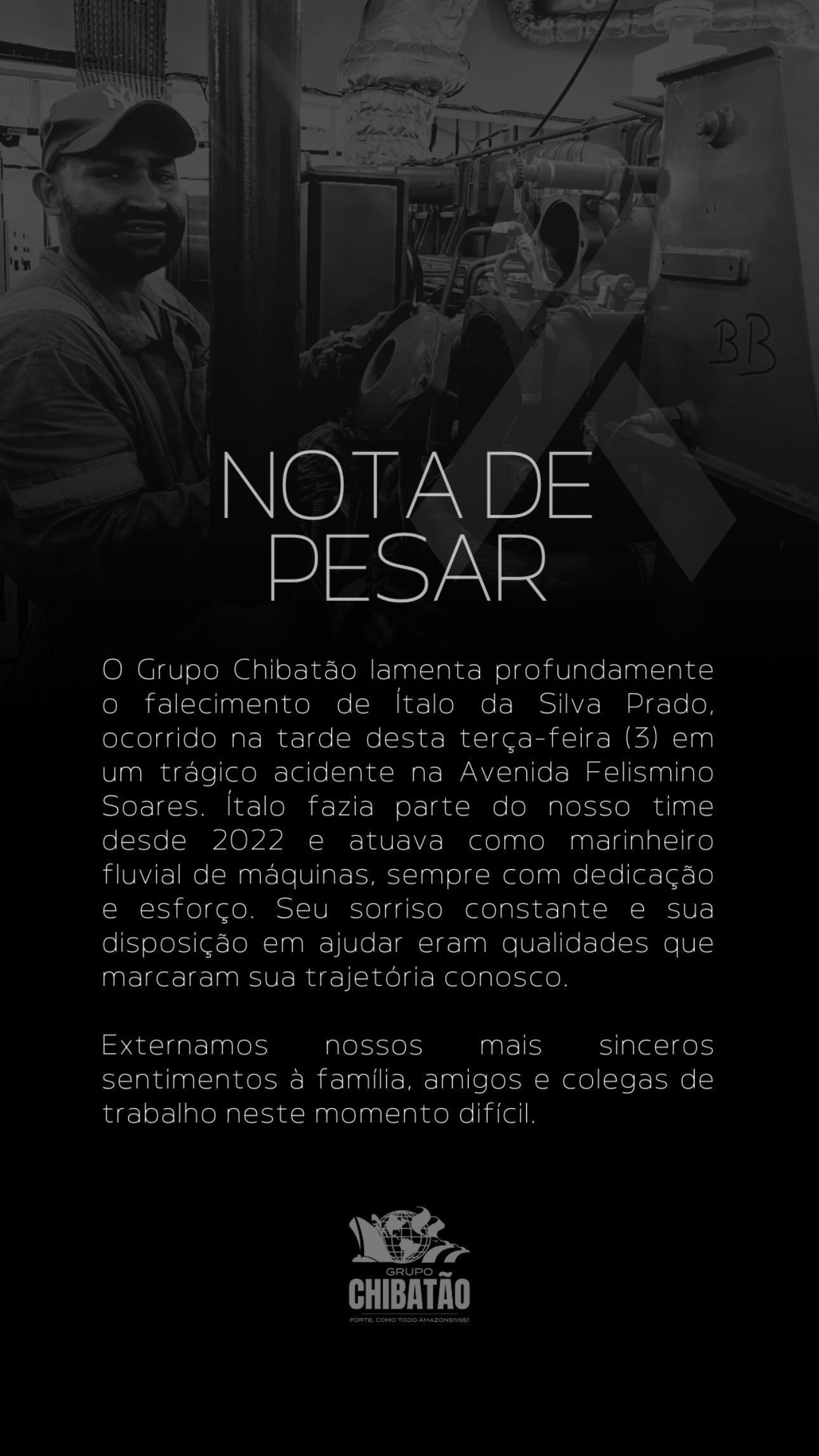 Grupo Chibatão lamenta morte de marinheiro que morreu esmagado por uma carreta em Manaus • Redes Sociais