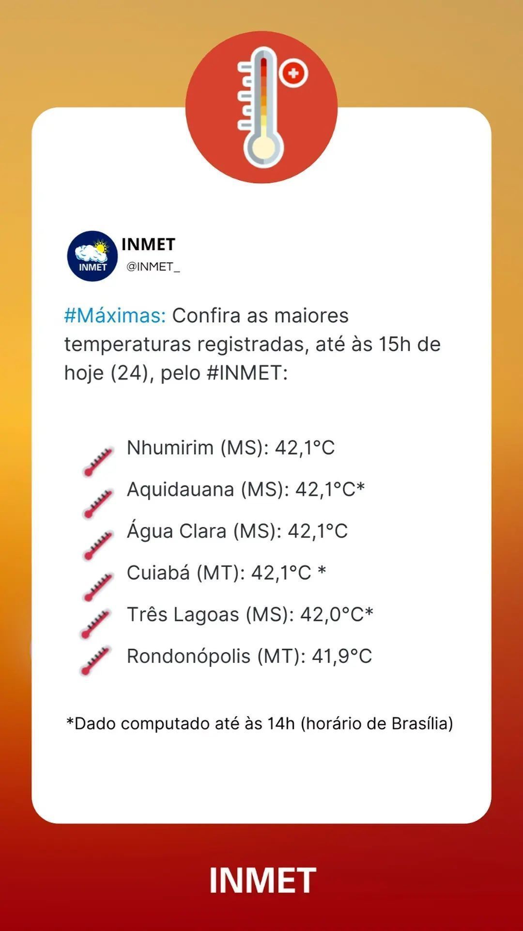 Maiores temperaturas registradas nesta terça-feira (24). • Redes Sociais
