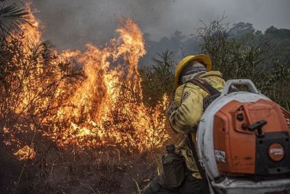 Brigadistas do Prevfogo/Ibama e ICMBio combatem incêndios florestais na Terra Indígena Tenharim/Marmelos, no Amazonas