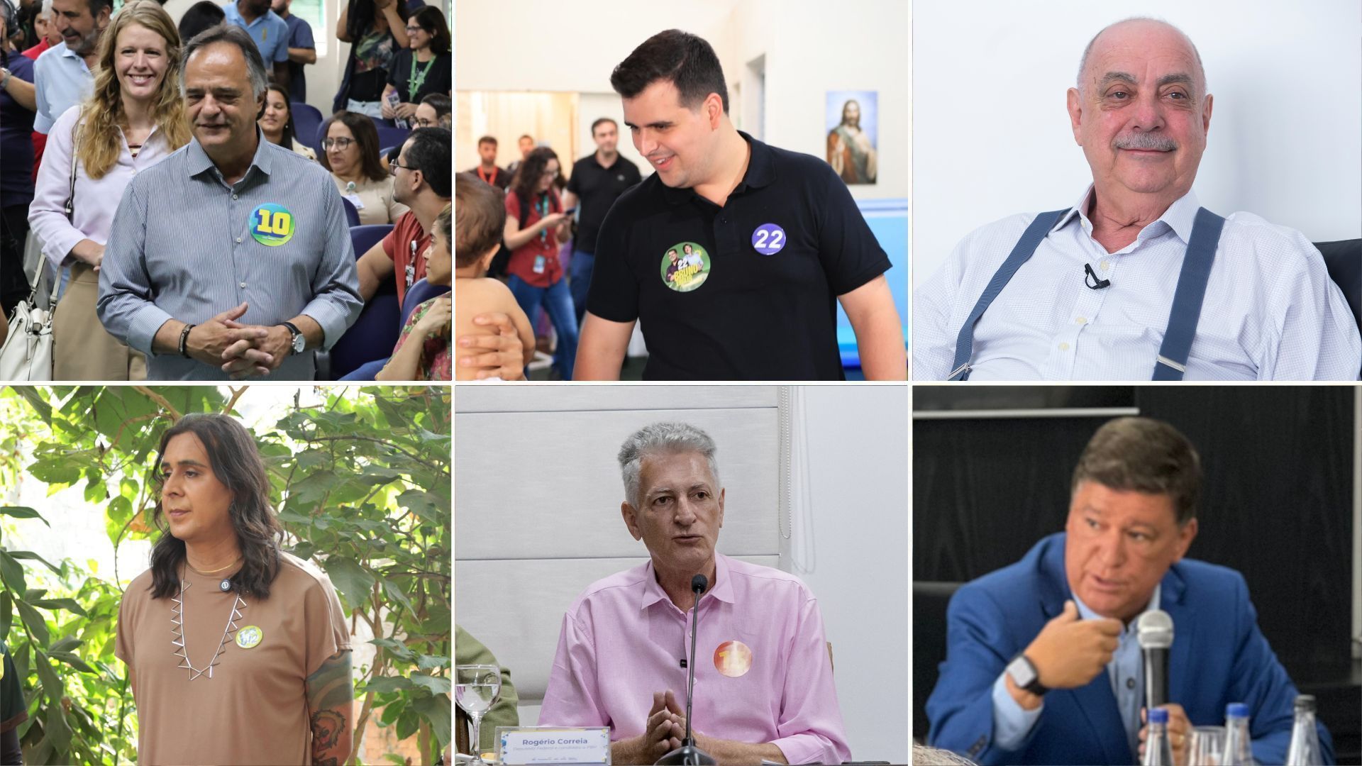 Candidatos à Prefeitura de Belo Horizonte Carlos Tramonte, Bruno Engler, Fuad Noman, Duda Salabert, Rogério Correia e Carlos Viana em campanha nesta segunda (23)