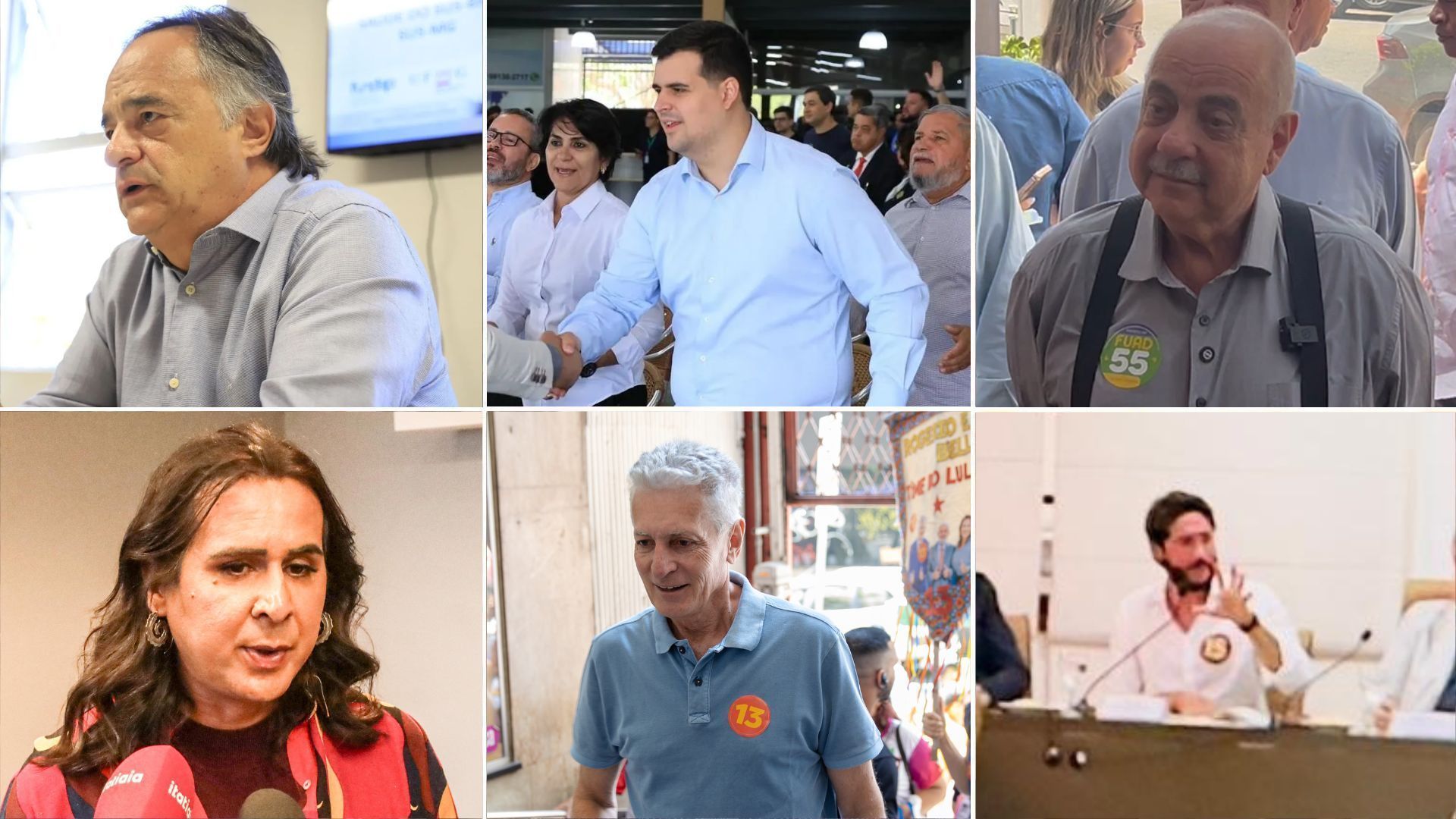 Candidatos à Prefeitura de BH Mauro Tramonte, Bruno Engler, Fuad Noman, Duda Salabert, Rogério Correia e Gabriel Azevedo em campanha