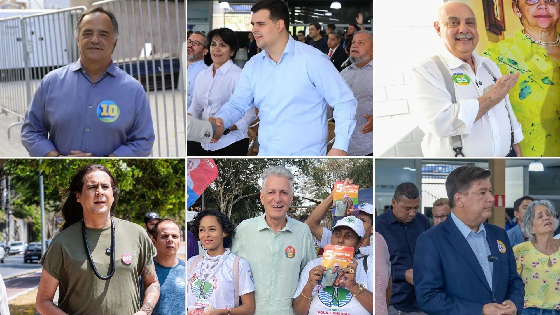 Candidatos à Prefeitura de BH Mauro Tramonte, Bruno Egnler, Fuad Noman, Duda Salabert, Rogério Correia, Carlos Viana em campanha nesta terça (24)