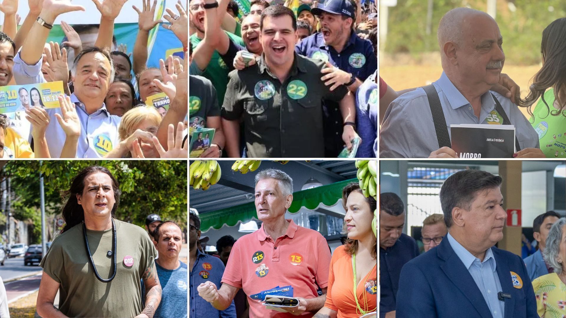 Candidatos à Prefeitura de BH Mauro Tramonte, Bruno Engler, Fuad Noman, Duda Salabert, Rogério Correia e Carlos Viana em campanha