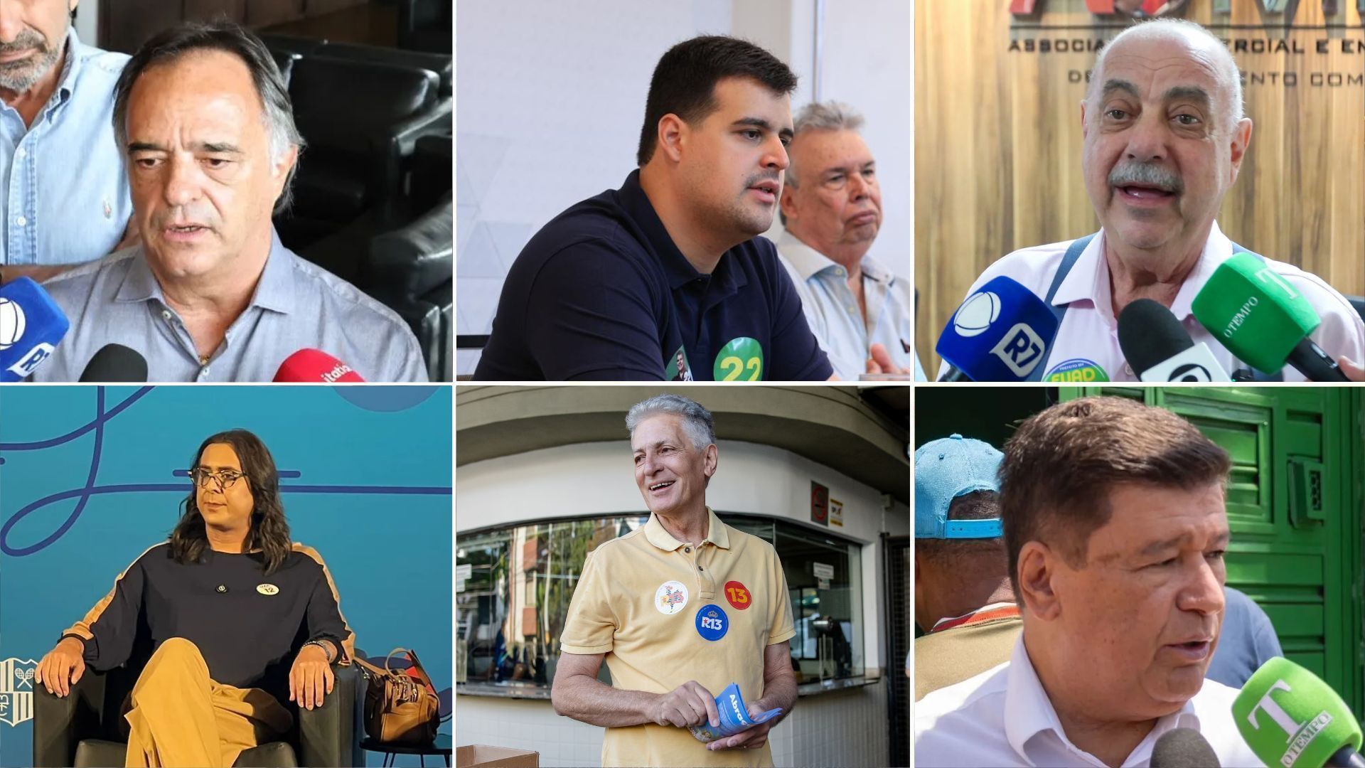 Candidatos à Prefeitura de BH Mauro Tramonte, Bruno Engler, Fuad Noman, Duda Salabert, Rogério Correia e Carlos Viana em campanha