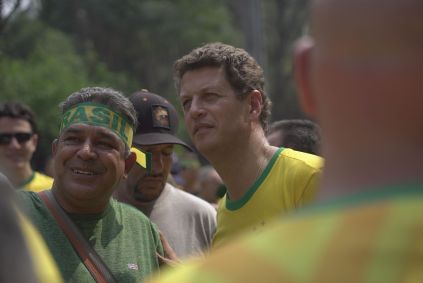 O deputado federal e ex-ministro do Meio Ambiente, Ricardo Salles (Novo-SP), participa de ato na Avenida Paulista contra Alexandre de Moraes