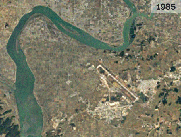 Evolução do Camp Humphreys ao longo dos anos • Fonte: Google Earth/Gráfico: Rosa de Acosta, CNN