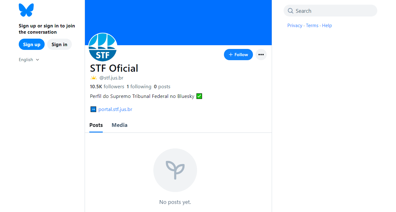 Conta do STF no Bluesky