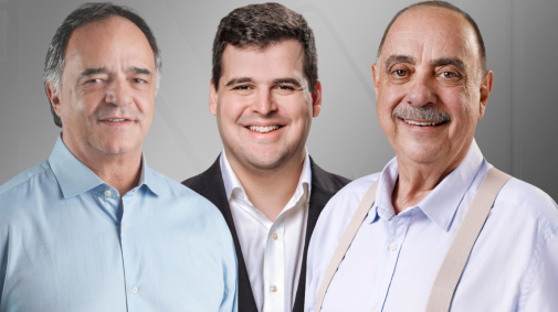Os candidatos a prefeito de Belo Horizonte Mauro Tramonte, Bruno Engler e Fuad Noman
