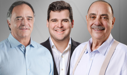 Os candidatos a prefeito de Belo Horizonte Mauro Tramonte, Bruno Engler e Fuad Noman