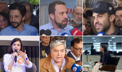 Candidatos à Prefeitura de São Paulo, Ricardo Nunes, Guilherme Boulos, Pablo Marçal, Tabata Amaral, Jose Luiz Datena e Marina Helena em campanha nesta quinta-feira (19)
