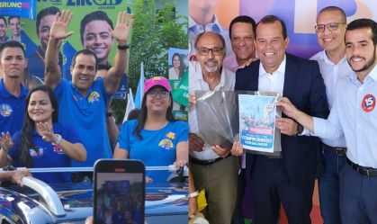 Candidatos Bruno Reis (direita) e Geraldo Júnior (esquerda) em campanha nesta quinta-feira (19)