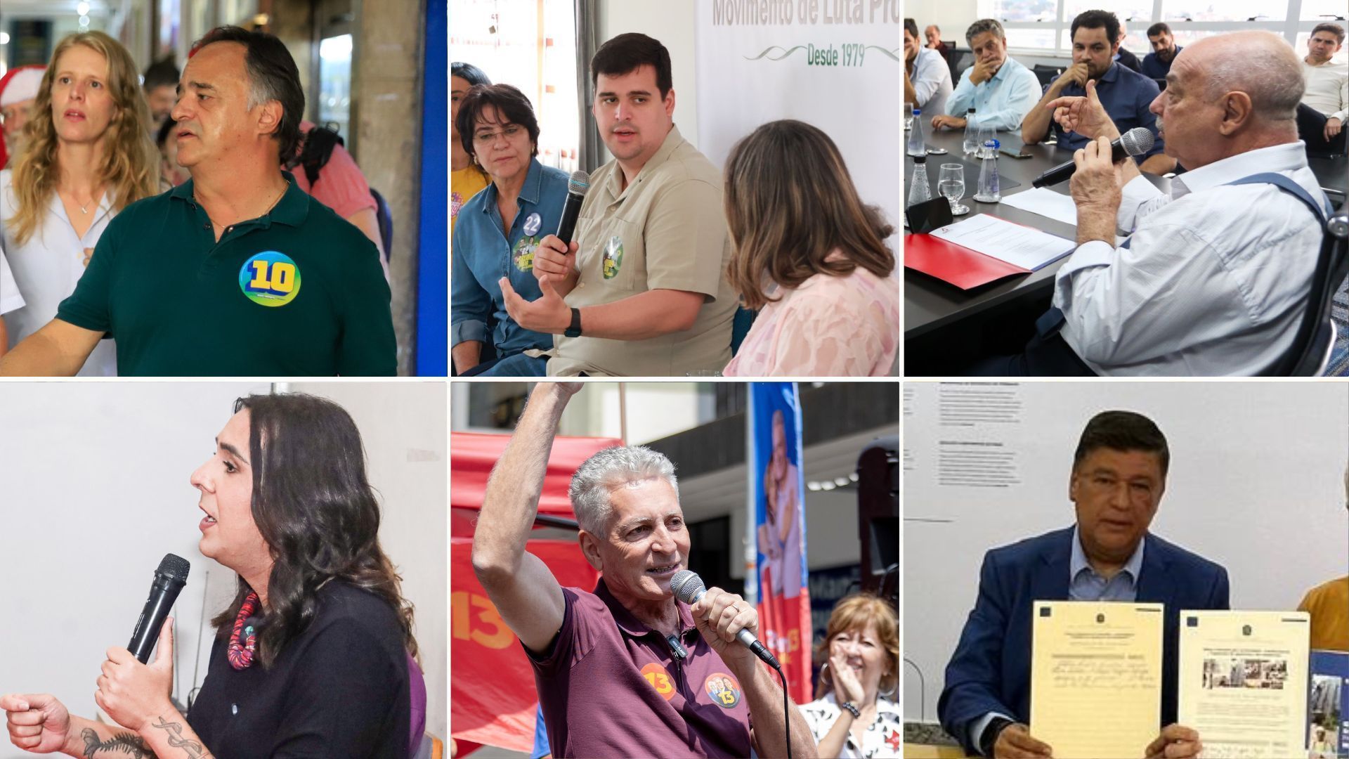 Candidatos Mauro Tramonte, Bruno Engler, Fuad Noman, Duda Salabert, Rogerio Correia e Carlos Viana em campanha nesta quinta (19)
