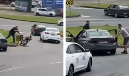 Vídeo: placa de trânsito vira "arma" em briga de trânsito em SC