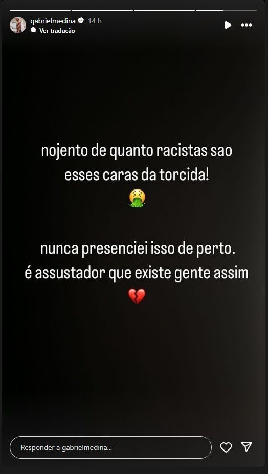 Gabriel Medina denuncia racismo em jogo do Real Madrid contra o Atlético de Madrid • Reprodução/Instagram
