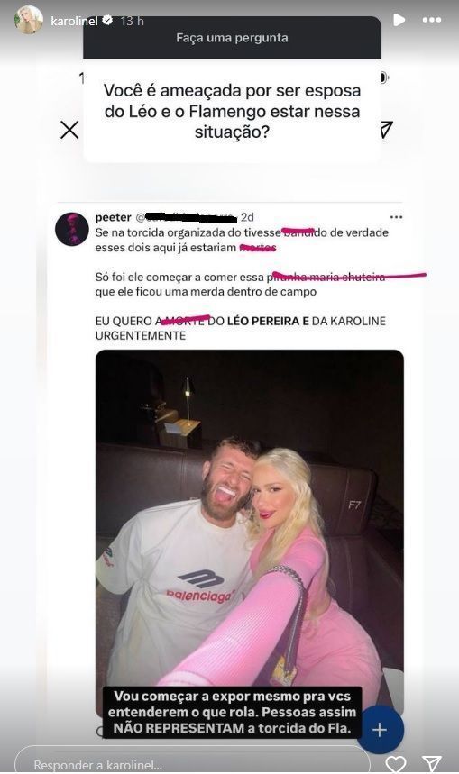 Karoline Lima expõe ameaça de morte sofrida nas redes sociais • Reprodução/Instagram