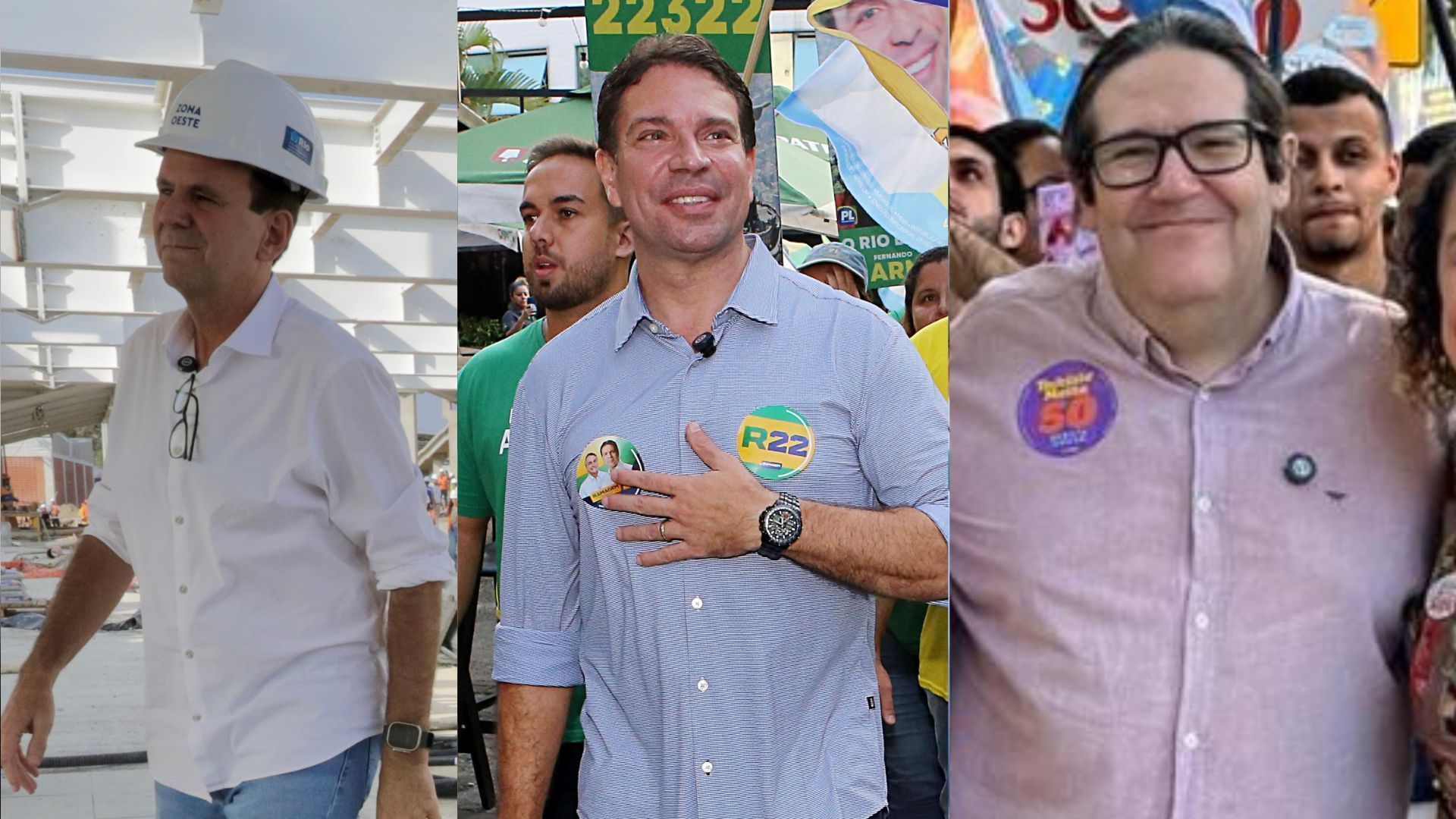 Candidatos à Prefeitura do Rio de Janeiro, Eduardo Paes, Alexandre Ramagem e Tarcísio Motta em campanha