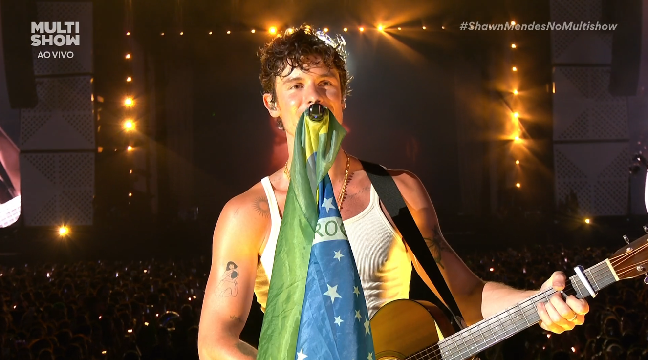 Shawn Mendes cantando no Rock in Rio 2024 na noite deste domingo (22)
