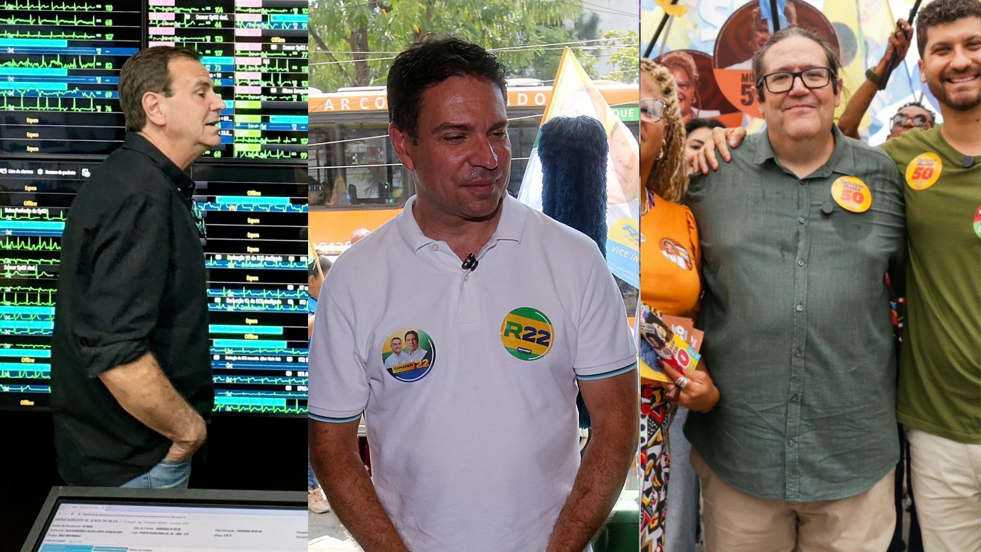 Candidatos à Prefeitura do Rio de Janeiro em campanha nesta segunda-feira (16)