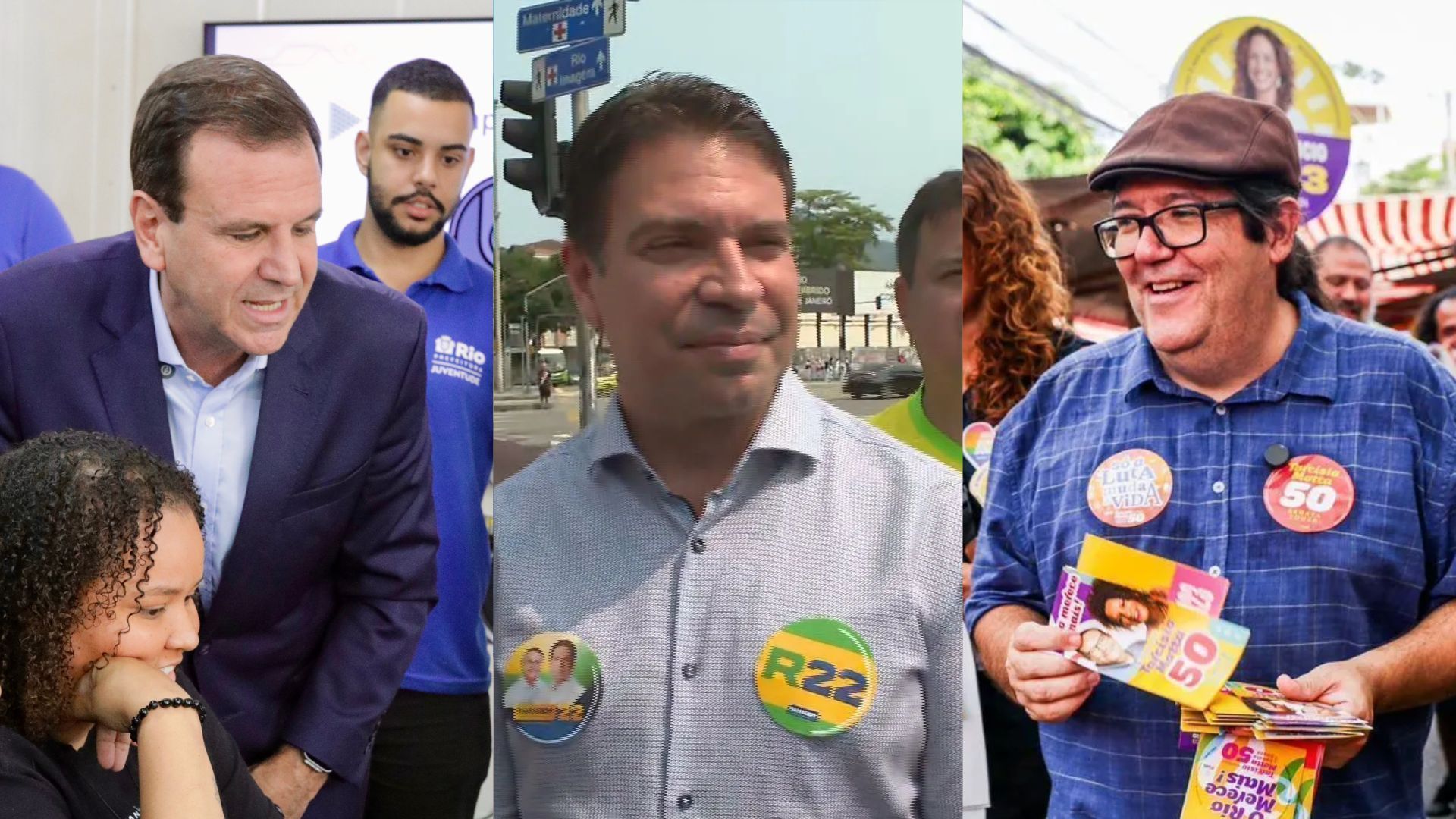 Candidatos à Prefeitura do Rio de Janeiro em campanha nesta quinta-feira (19)