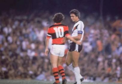 Zico, do Flamengo, e Roberto Dinamite, do Vasco