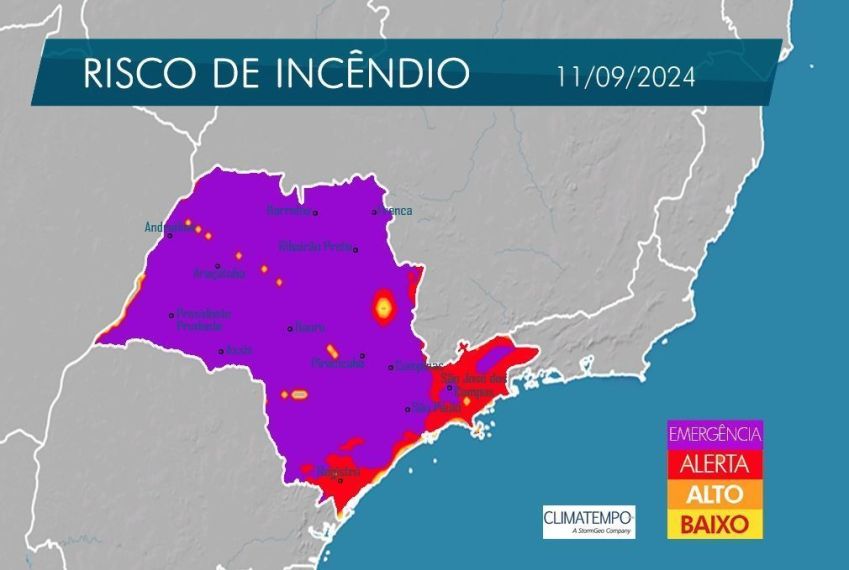 Alerta para queimadas em São Paulo nesta quarta-feira (11) • Defesa Civil