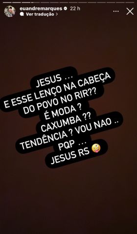 O apresentador André Marques não aprovou a tendência dos lenços de cetim • Instagram/André Marques