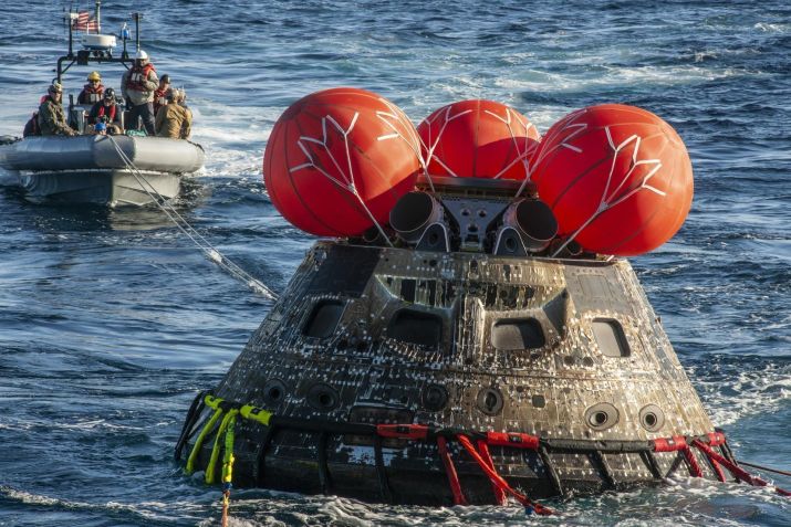 A espaçonave Orion da Nasa, da missão Artemis I, foi recuperada com sucesso em 11 de dezembro de 2022, na costa da Baja California • Regan Geeseman/Nasa