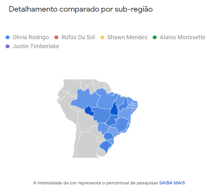 Olivia Rodrigo lidera as buscas em todas as 27 unidades federativas • Reprodução/Google Trends