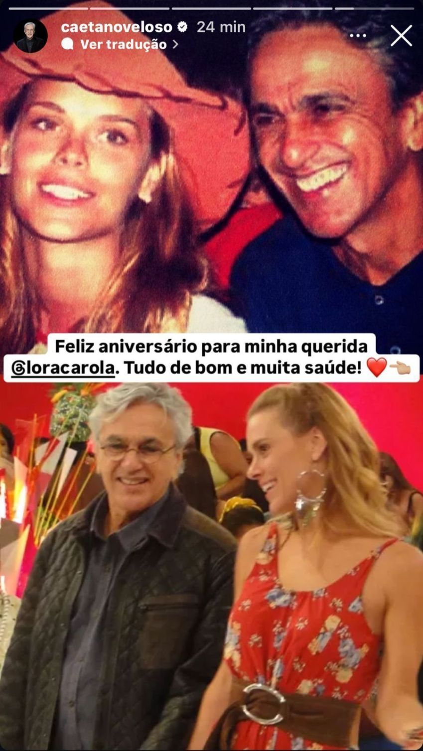 Cantor Caetano Veloso parabenizou a atriz nas redes • Instagram/Caetano Veloso