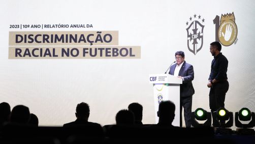 Presidente da CBF, Ednaldo Rodrigues, no evento para o 10º Relatório Anual da Discriminação Racial no Futebol