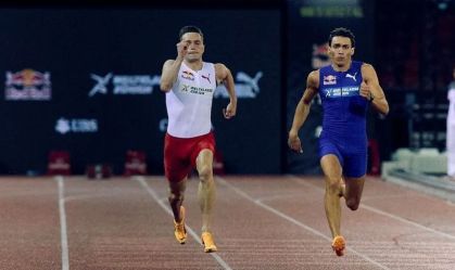 Duplantis, do salto com vara, vence campeão olímpico em prova de 100m rasos