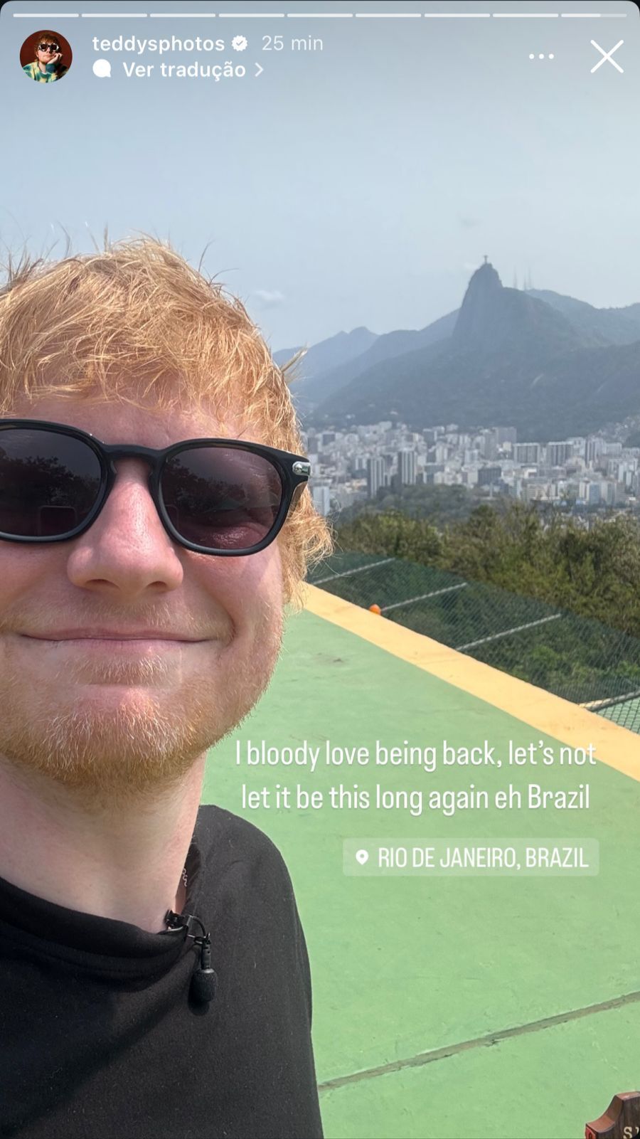 Ed Sheeran se declarou ao país antes de se apresentar no Rock in Rio • Instagram/Ed Sheeran